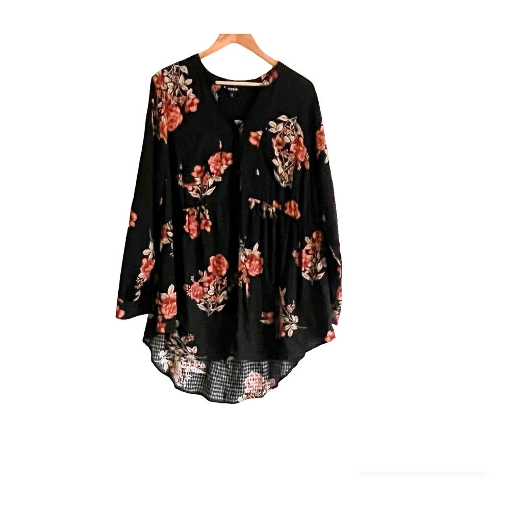 Torrid Womens Floral Tunic Top Plus Size 2X Black Burgundy Roses